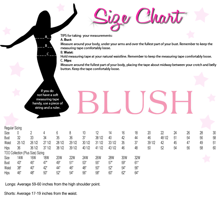 Blush Prom Dress Size Chart