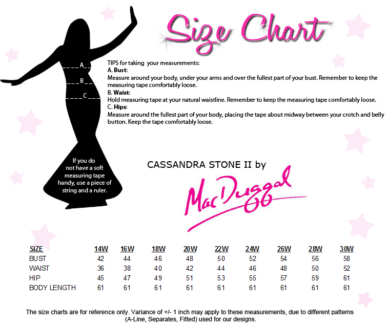 Cassandra Stone II by Mac Duggal Size Chart