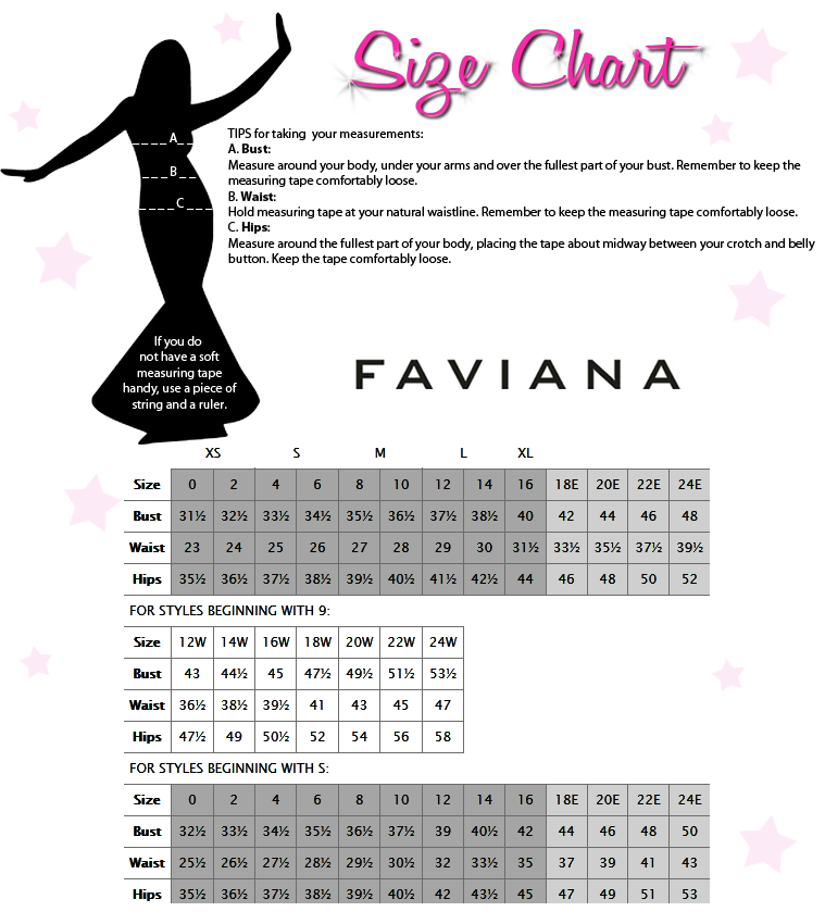 Faviana Size Chart