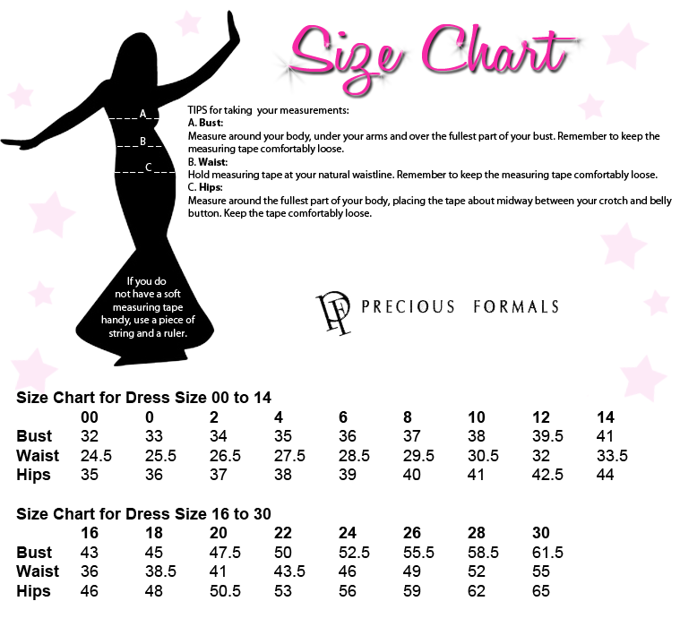 Hollywood Envy by Precious Formals Size Chart